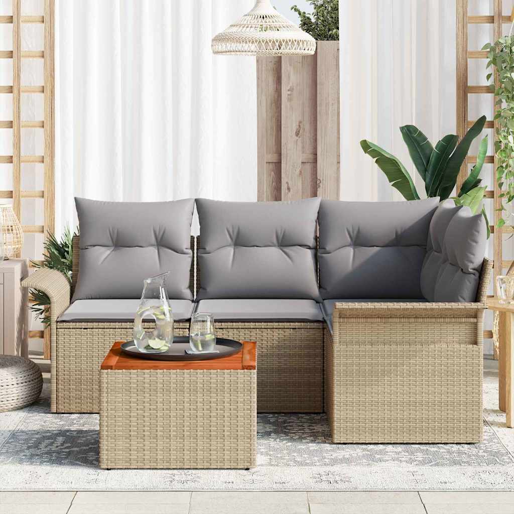 Garden Sofa Set 5 pcs Beige and Light Grey Poly Rattan
