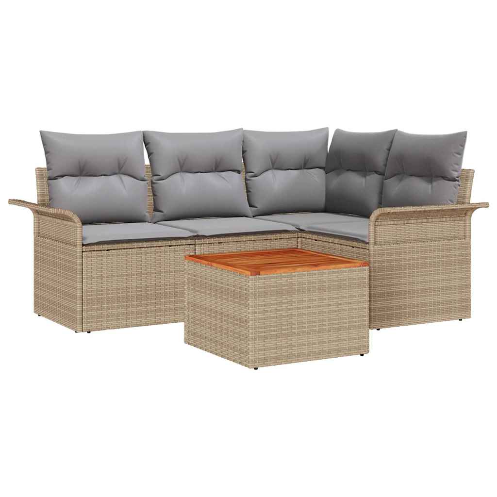 Garden Sofa Set 5 pcs Beige and Light Grey Poly Rattan
