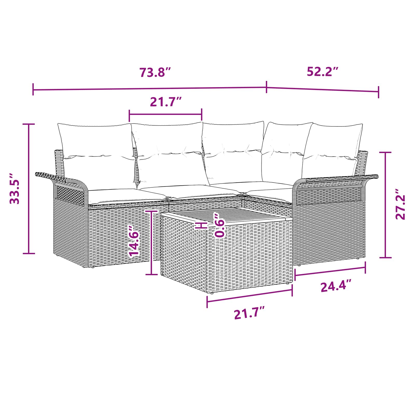 Sodo Sofų Rinkinys 5 pcs Juoda ir turkio poliratanas