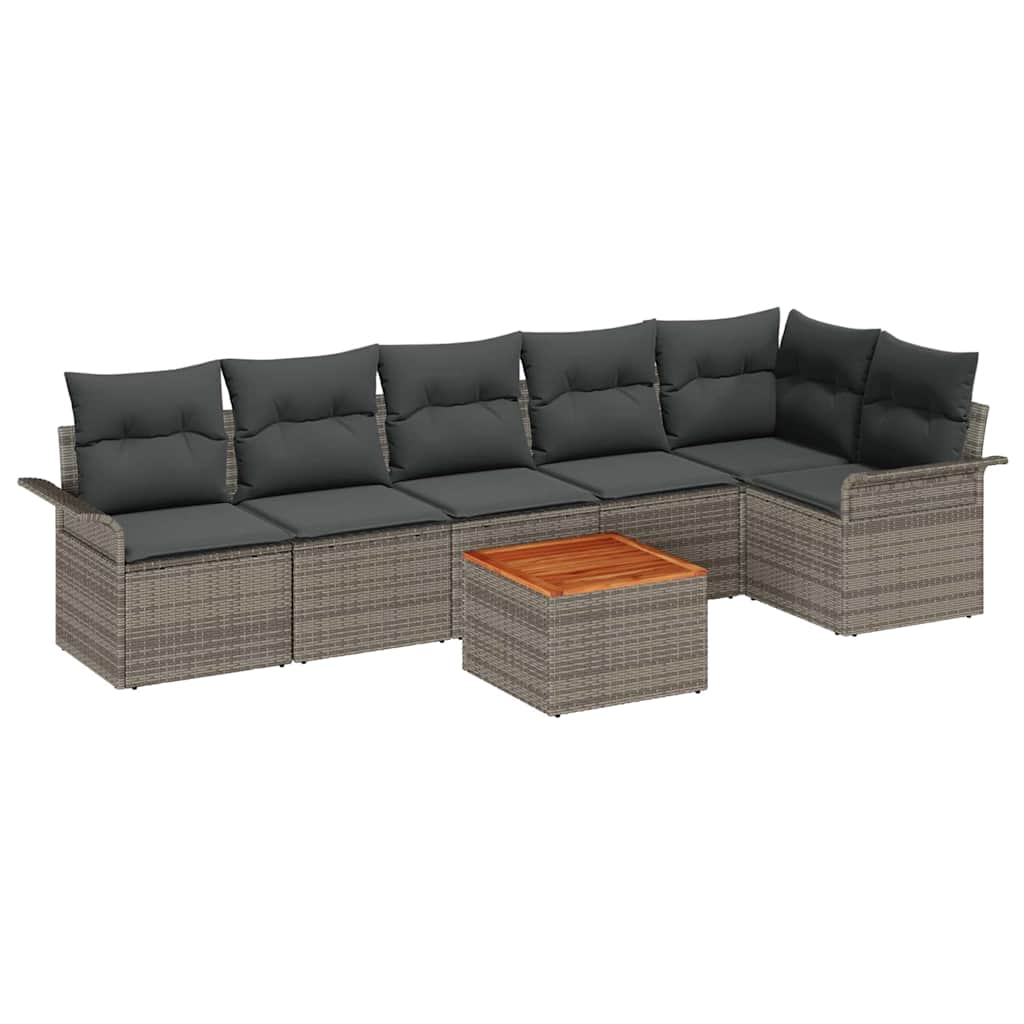 7 dalių sodo sofa komplektas su pagalvėmis pilkame poli ratanas akacija