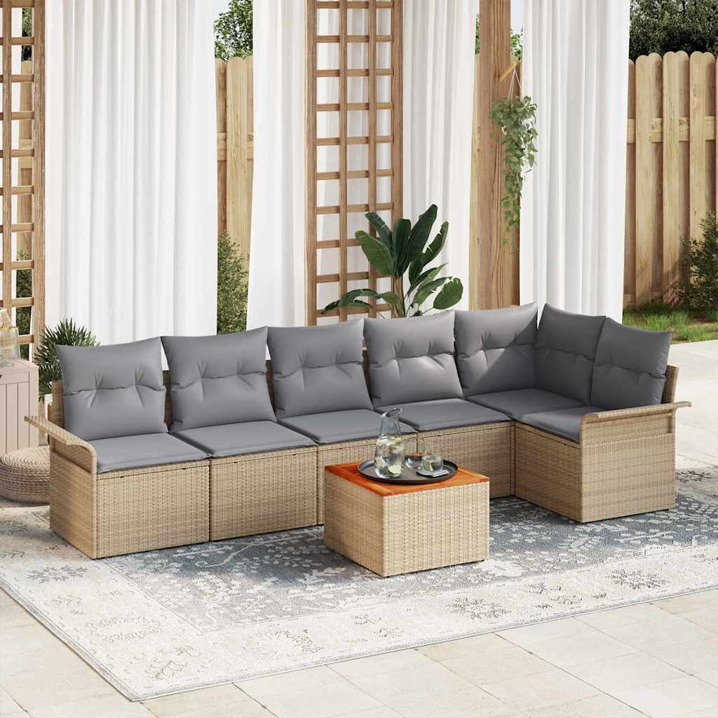 Garden Sofa Set with Cushion 7 pcs Beige and Light Grey