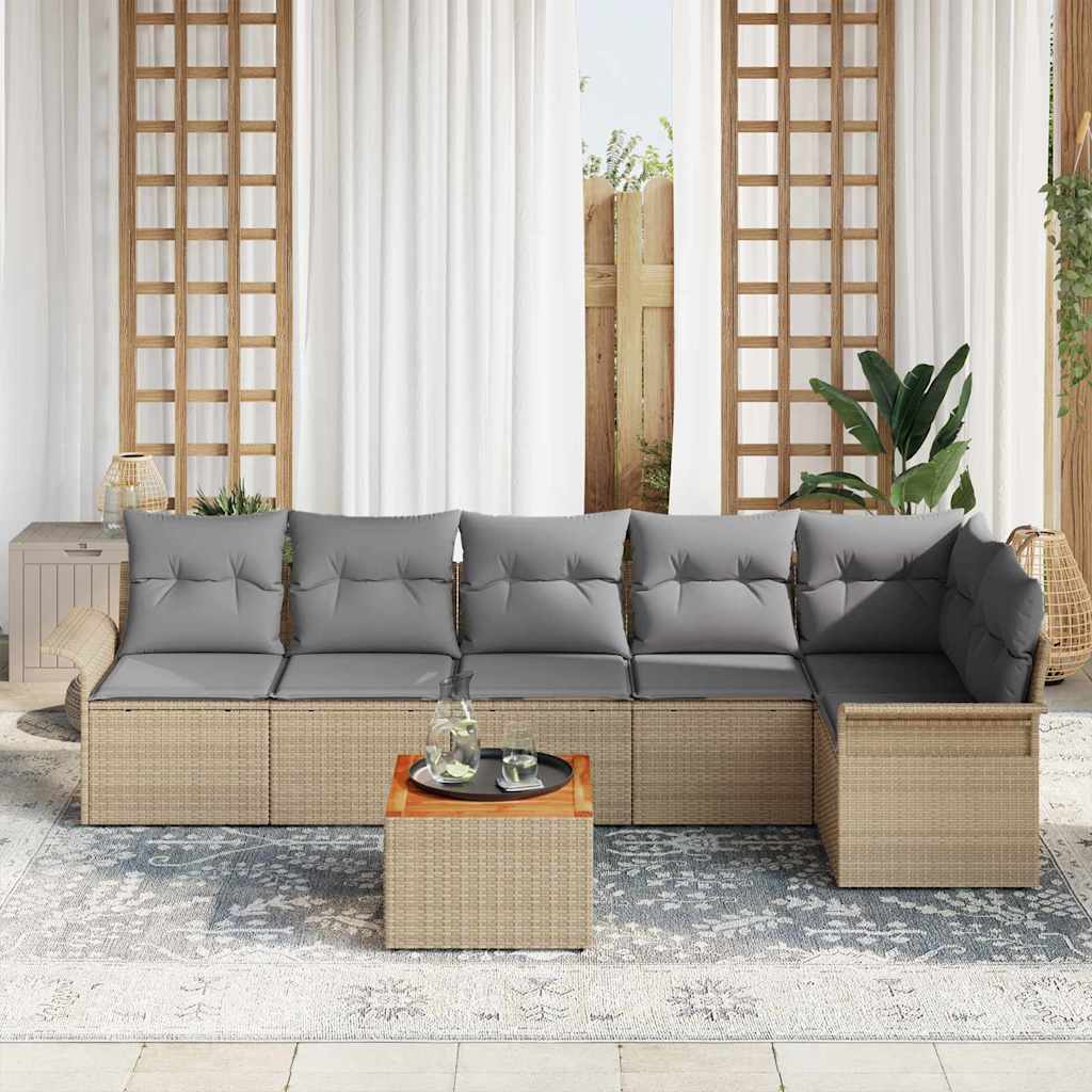 Garden Sofa Set with Cushion 7 pcs Beige and Light Grey