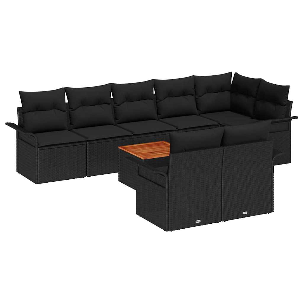 Sodo Sofų Rinkinys su saugykla 9 pcs Juoda poliratanas