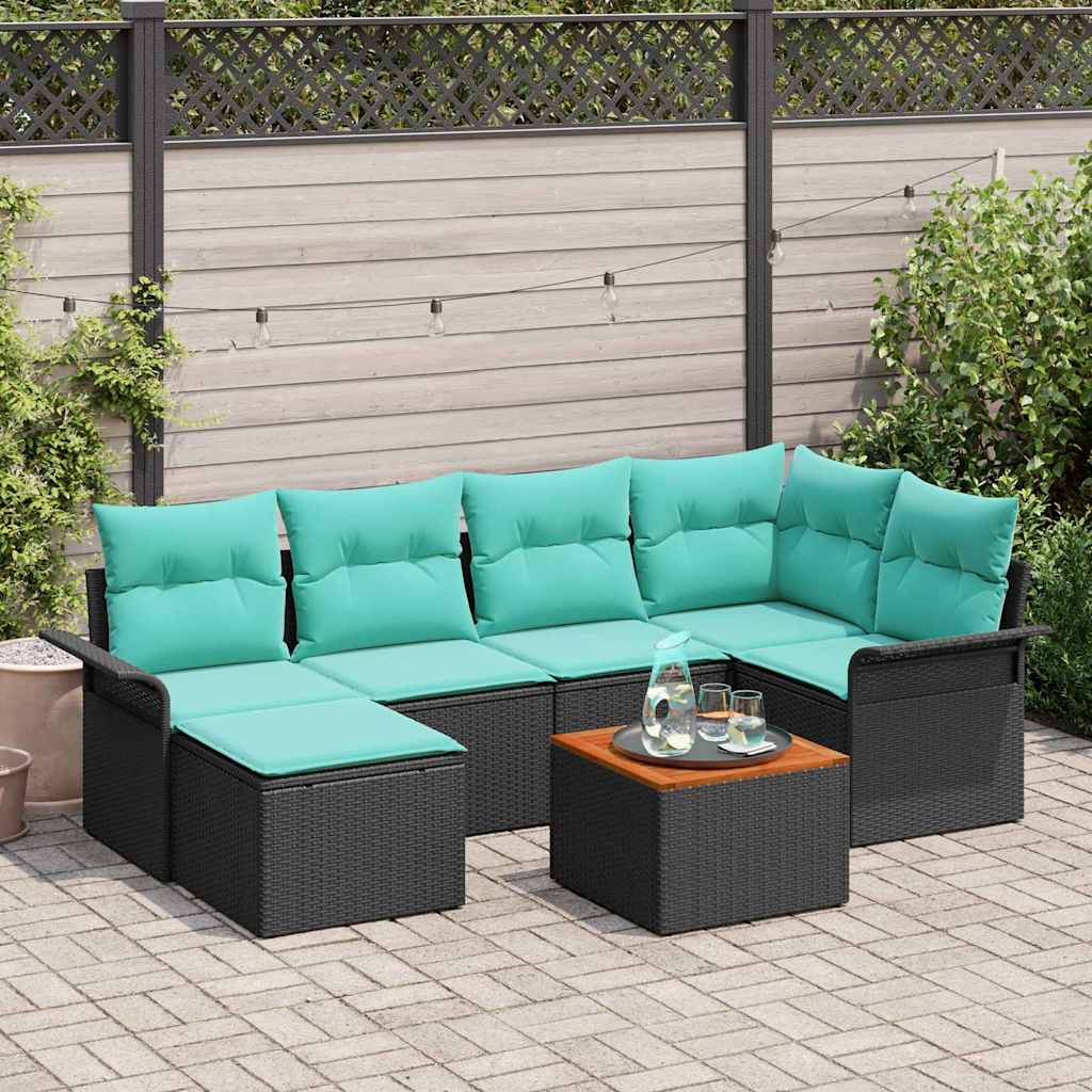 Sodo Sofų Rinkinys 7 pcs Juoda ir turkio poliratanas