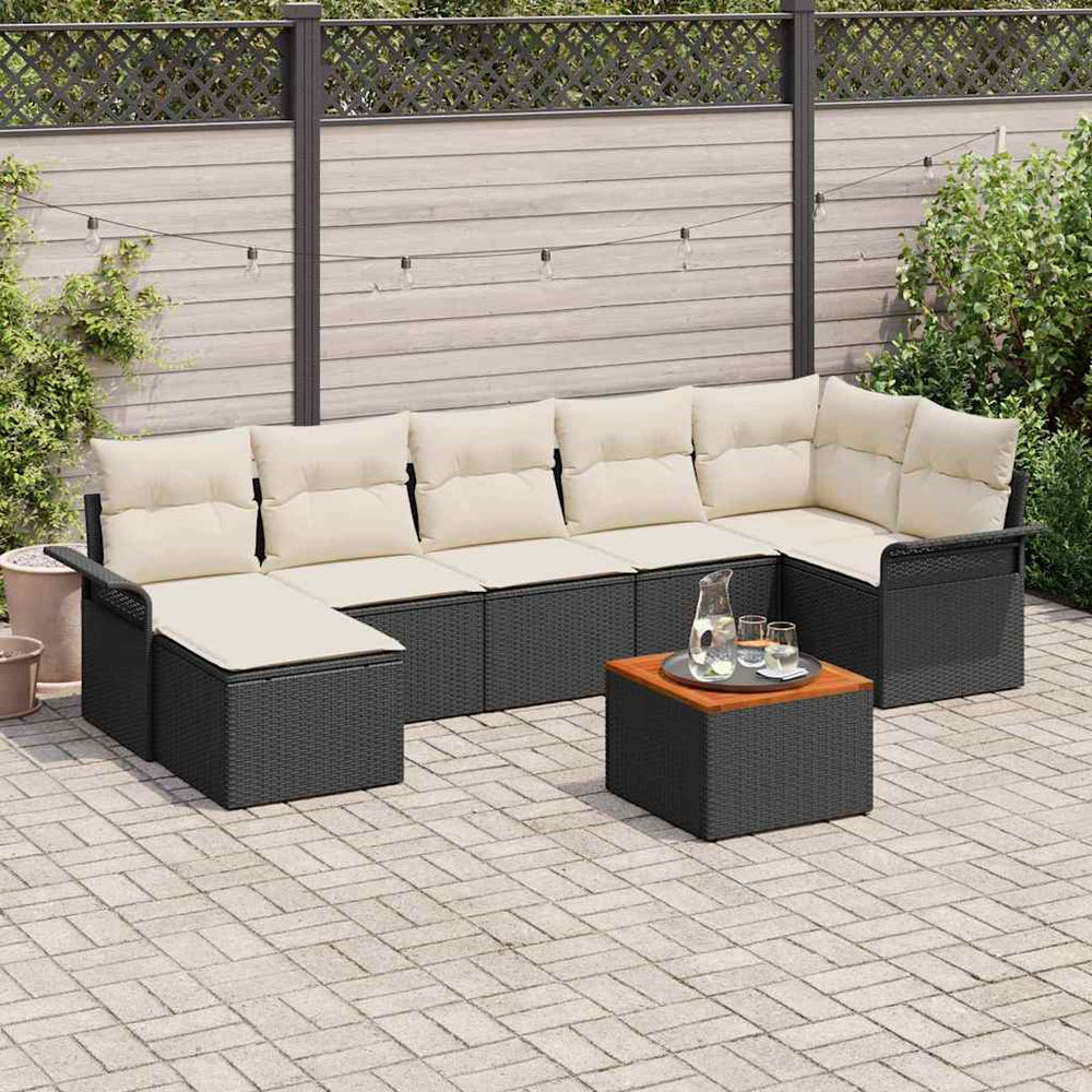 8 Dalių Sodo Sofa Rinkinys su Pagalvėmis Juodas Poli Ratanas Akacijos
