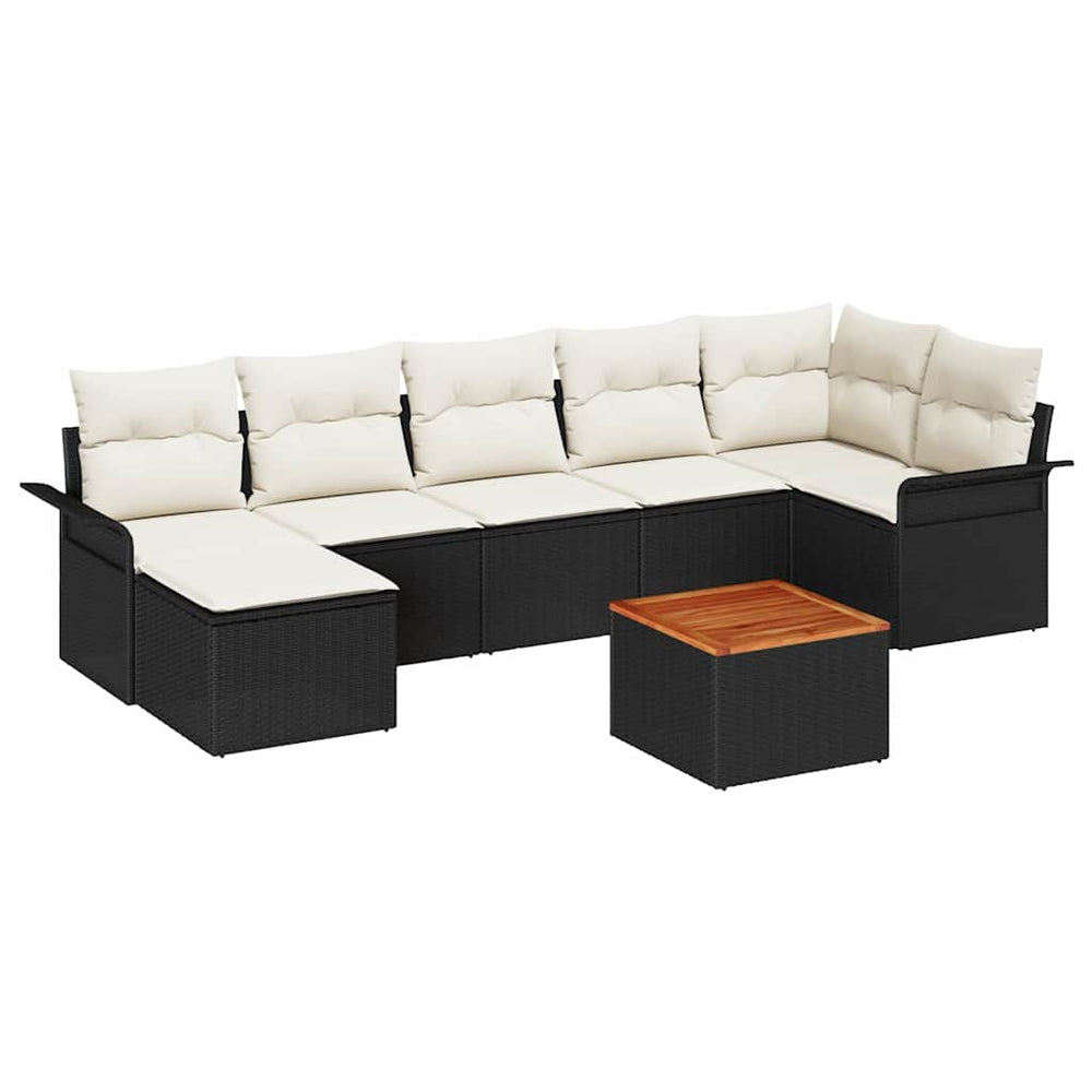 8-Piece Garden Sofa Set with Cushions Black Poly Rattan Acacia Wood