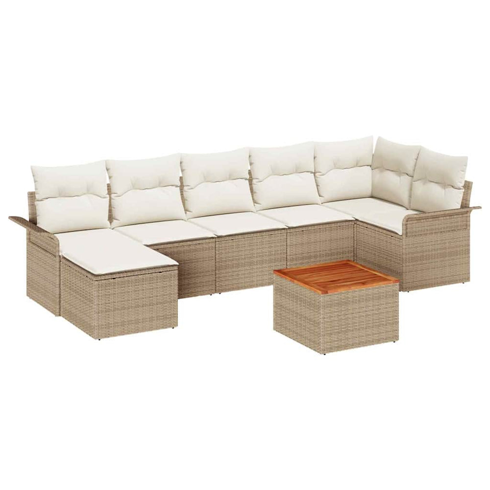 8 Piece Garden Sofa with Cushions Sand Polyrattan Acacia