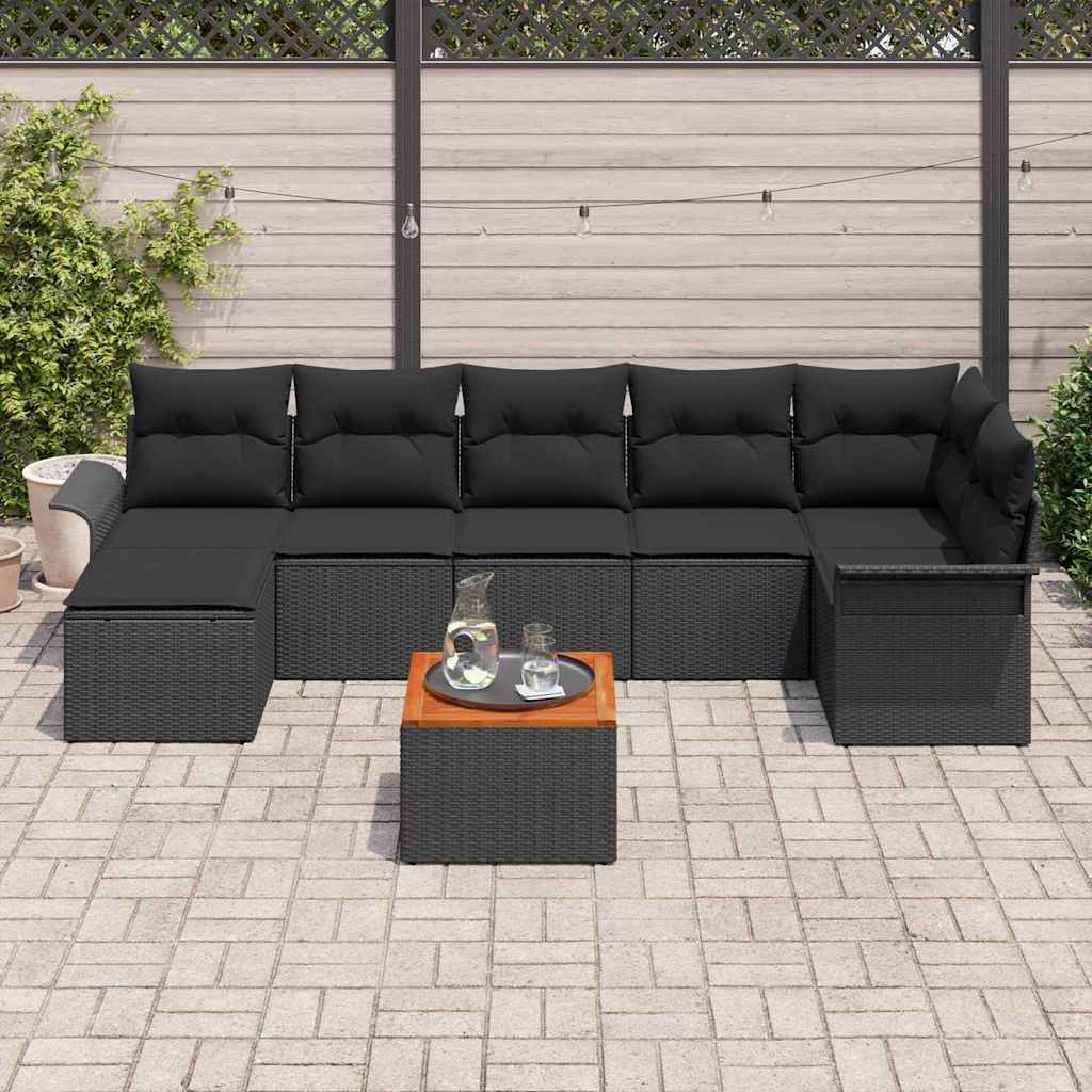 Garden Sofa Set with Storage 8 pcs Black Poly Rattan