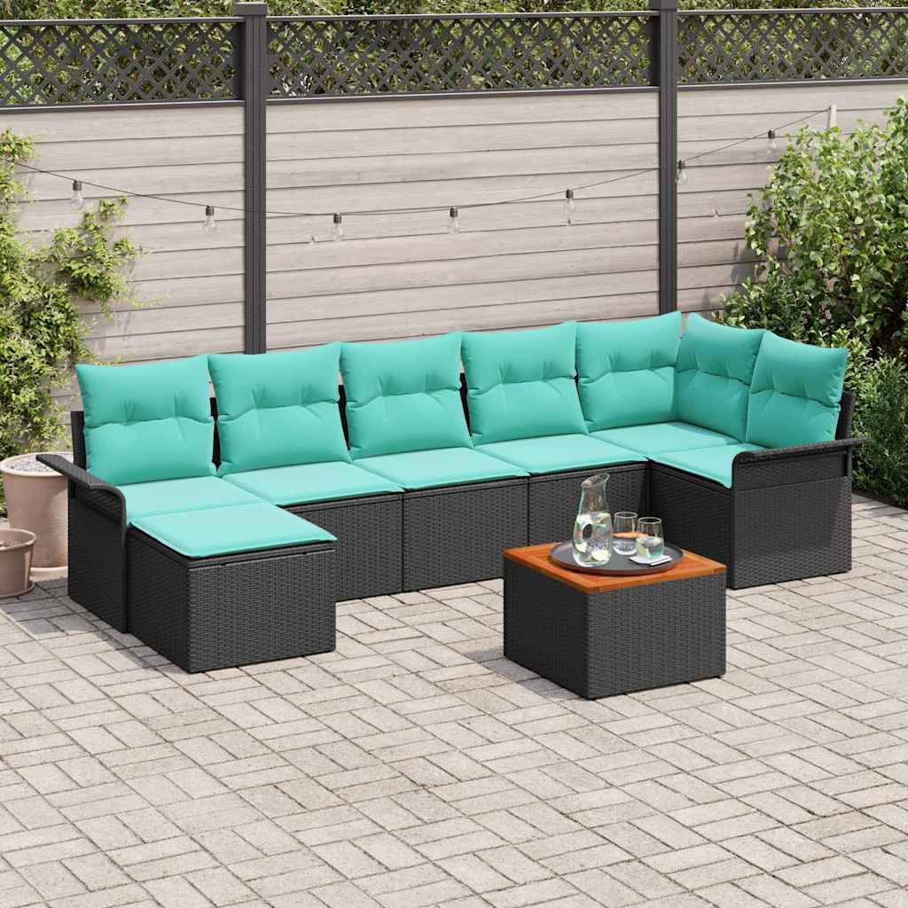Sodo Sofų Rinkinys 8 pcs Juoda ir turkio poliratanas