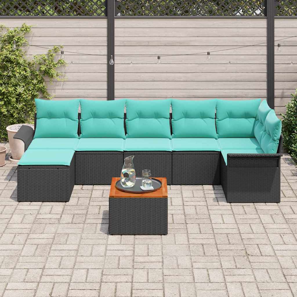 Sodo Sofų Rinkinys 8 pcs Juoda ir turkio poliratanas
