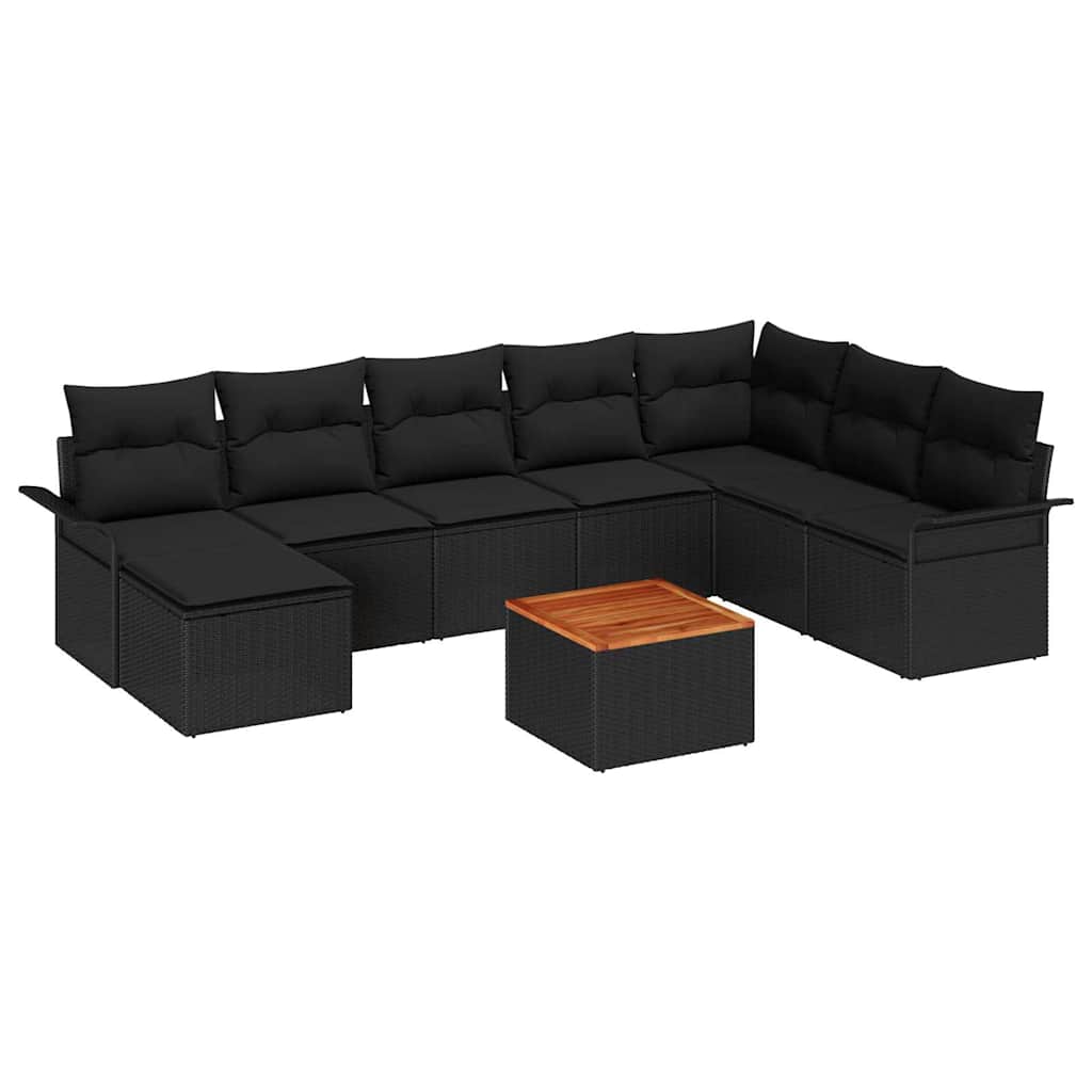 Sodo Sofų Rinkinys su saugykla 9 pcs Juoda poliratanas