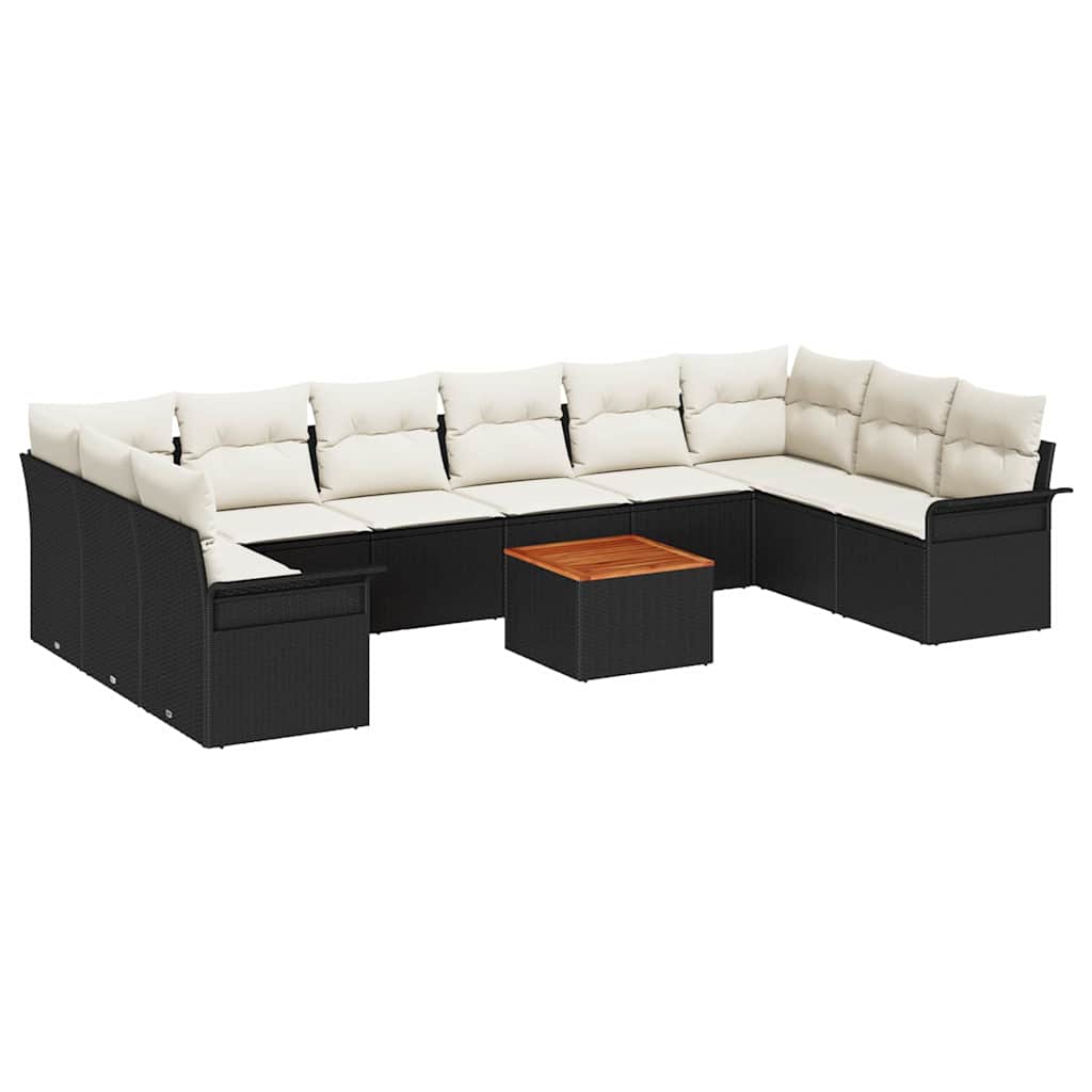 11 dalių Sodo Sofa Rinkinys su pagalvėmis juodos poli ratanas akacijos