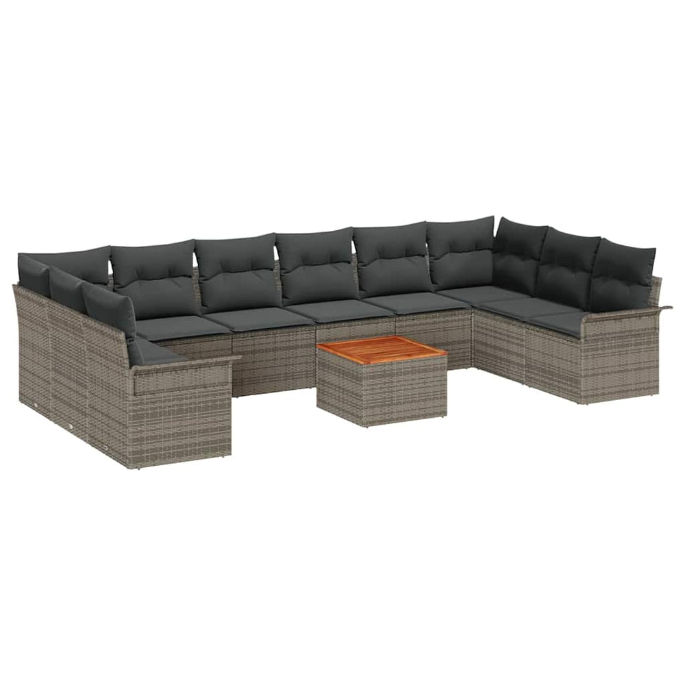 11-Piece Garden Sofa Set with Cushions Grey Poly Rattan Acacia