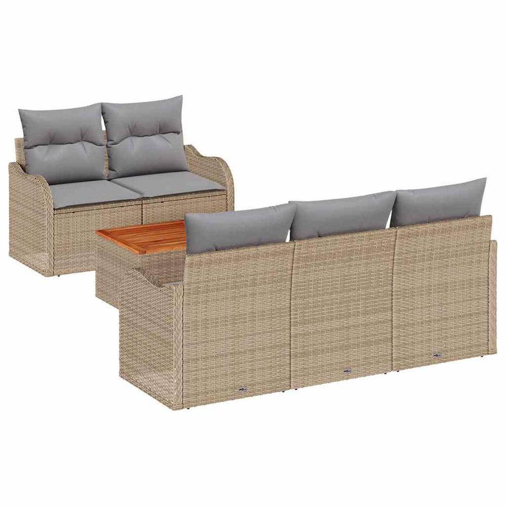 6-Piece Garden Sofa Set with Cushions Sand Poly Rattan in Acacia