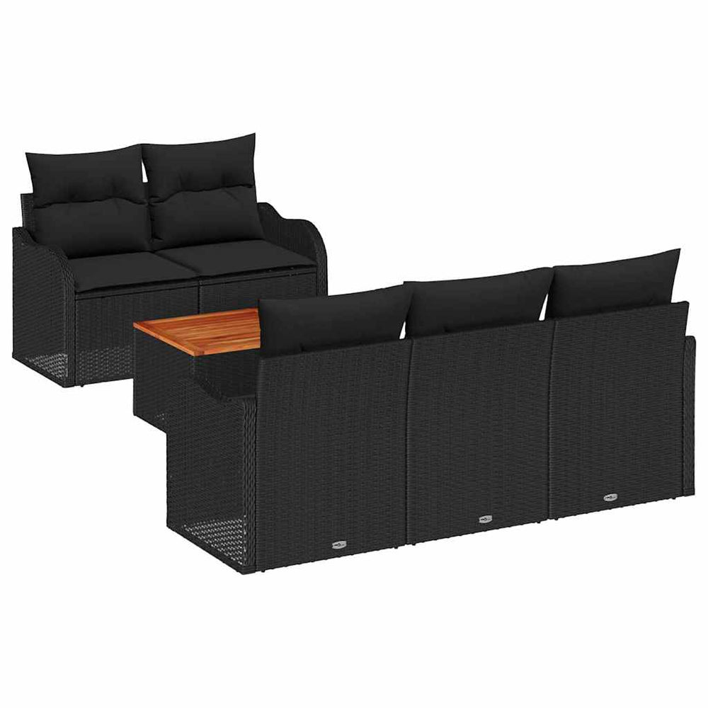 6-piece garden sofa set with cushions black poly rattan acacia