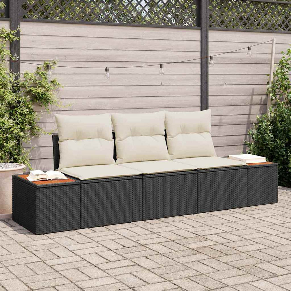 3 dalių sodo sofa rinkinys su pagalvėlėmis juoda poli ratanas akacija