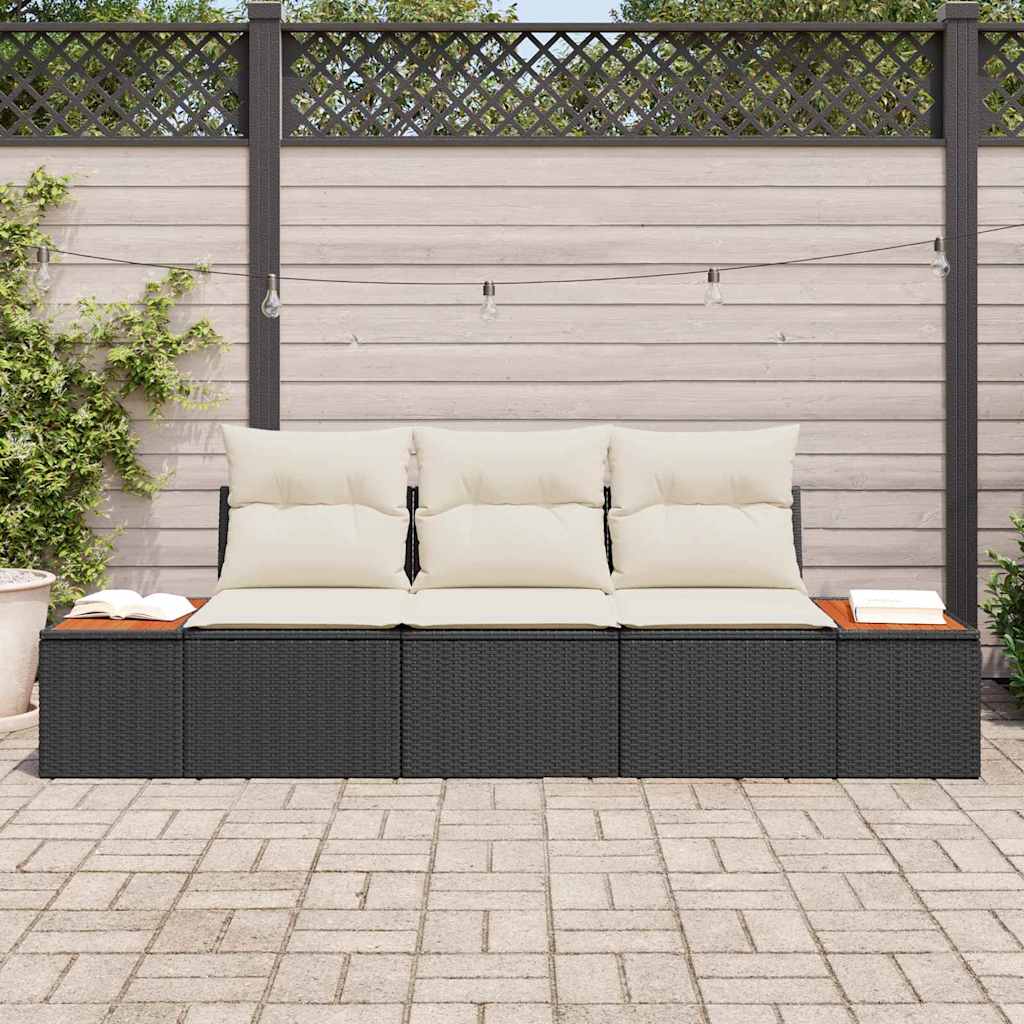 3 dalių sodo sofa rinkinys su pagalvėlėmis juoda poli ratanas akacija