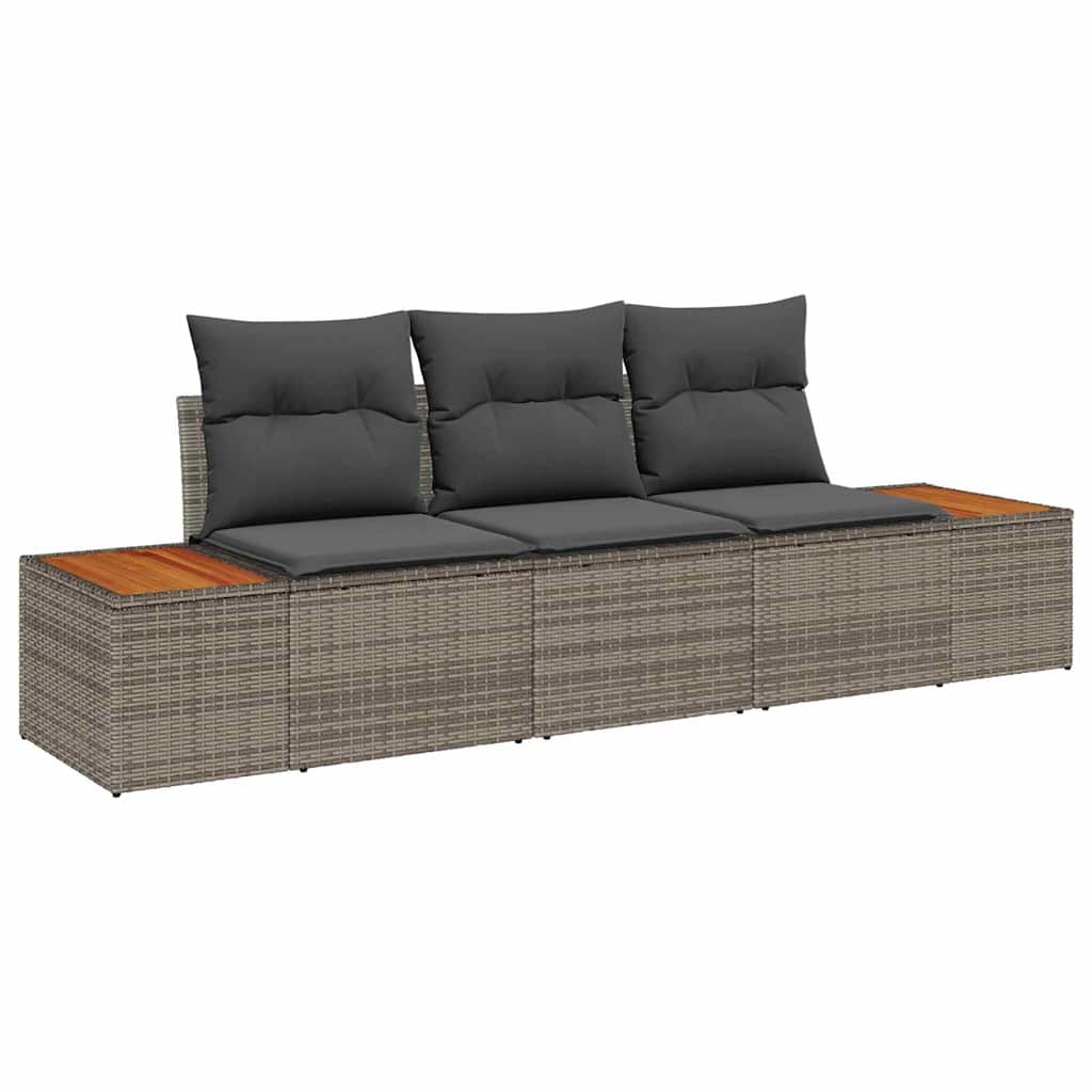 3 dalių sodo sofa komplektas su pagalvėmis pilka poli ratanas akacija