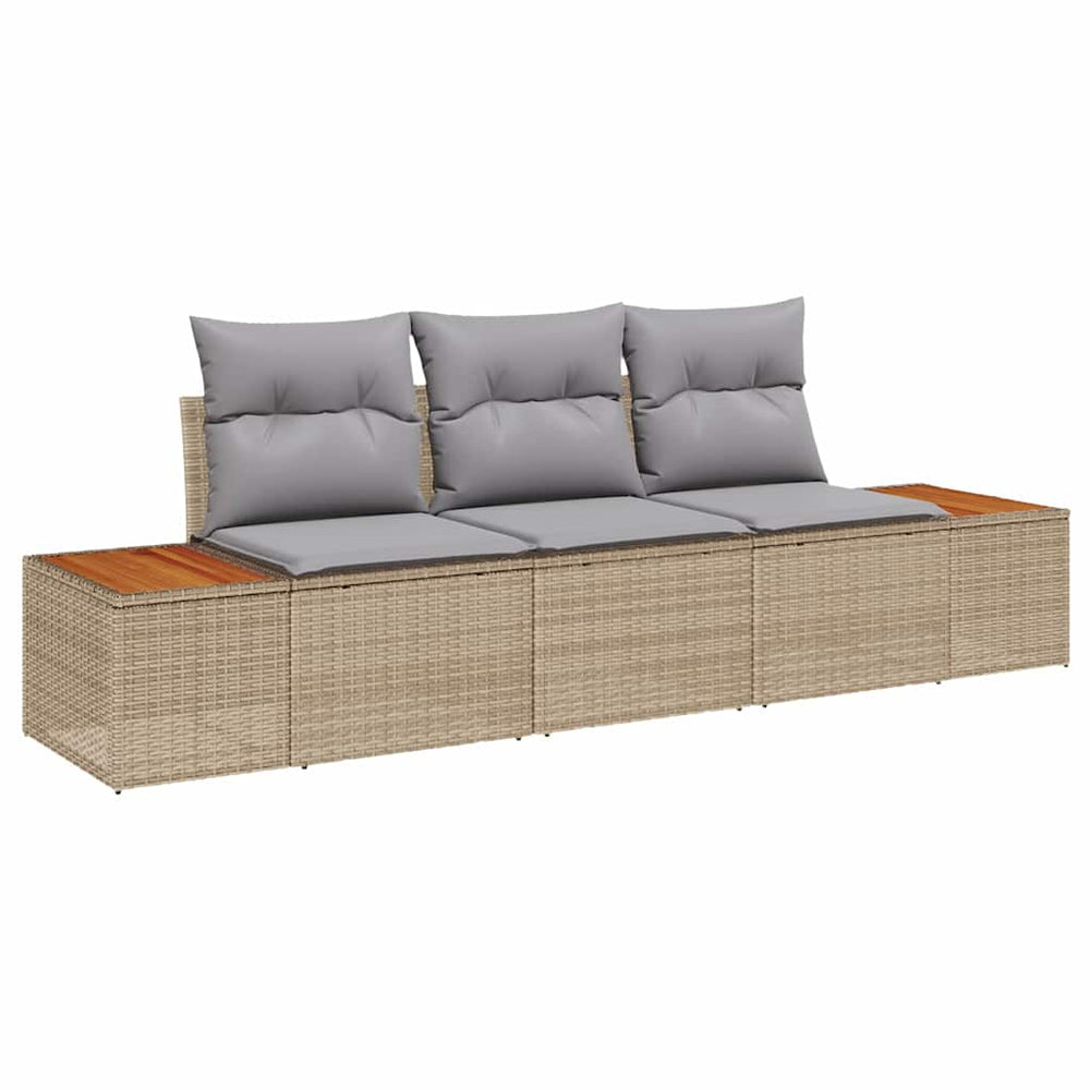 3-piece Garden Sofa Set with Cushions Sand Poly Rattan Acacia