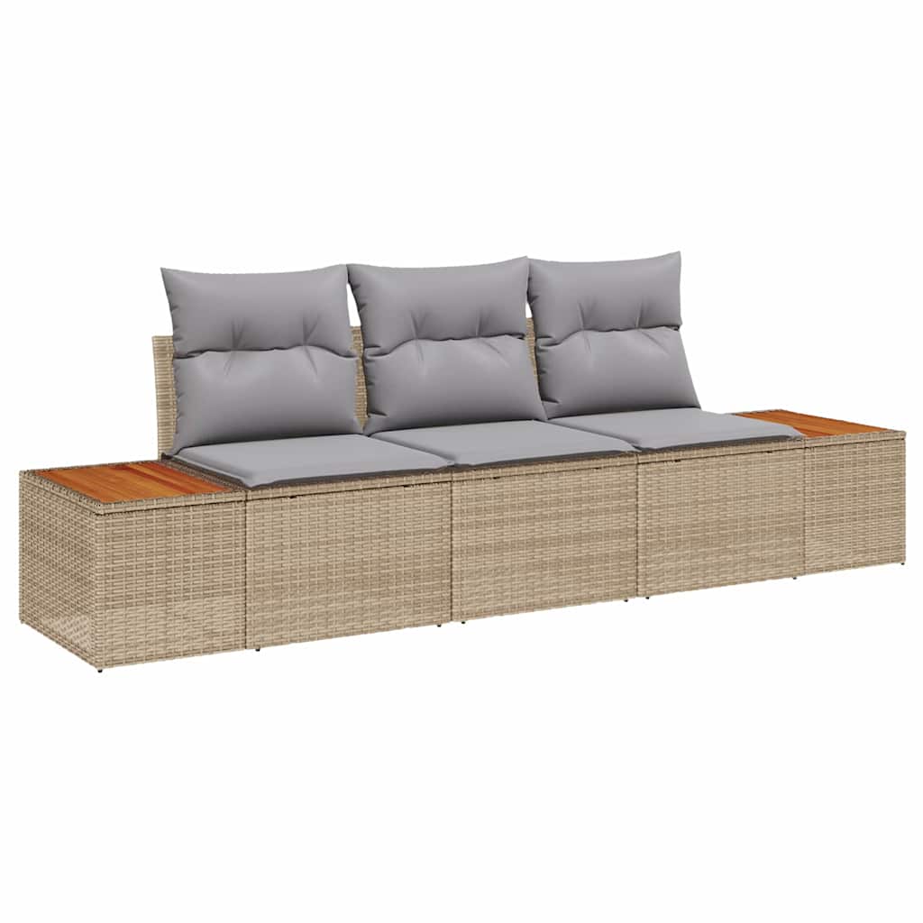 3 dalių sodo sofa komplektas su pagalvėmis Smėlio poli ratanas akacijos