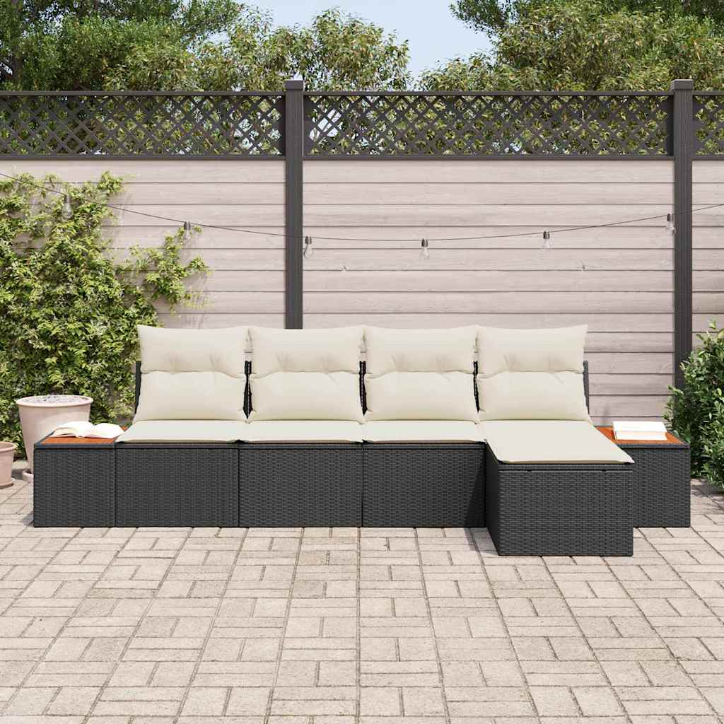 5 dalių sodo sofa rinkinys su pagalvėmis juodas poliratanas akacija