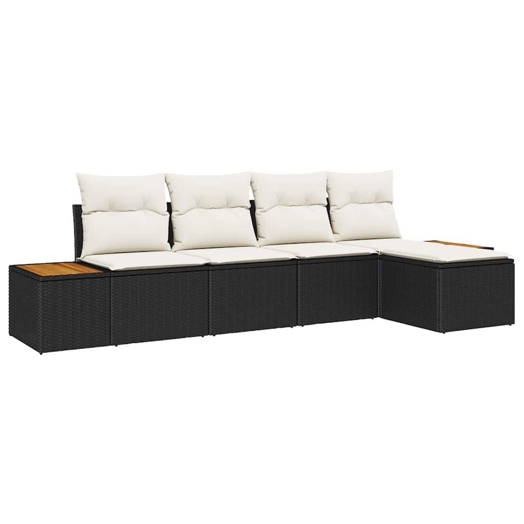 5 dalių sodo sofa rinkinys su pagalvėmis juodas poliratanas akacija
