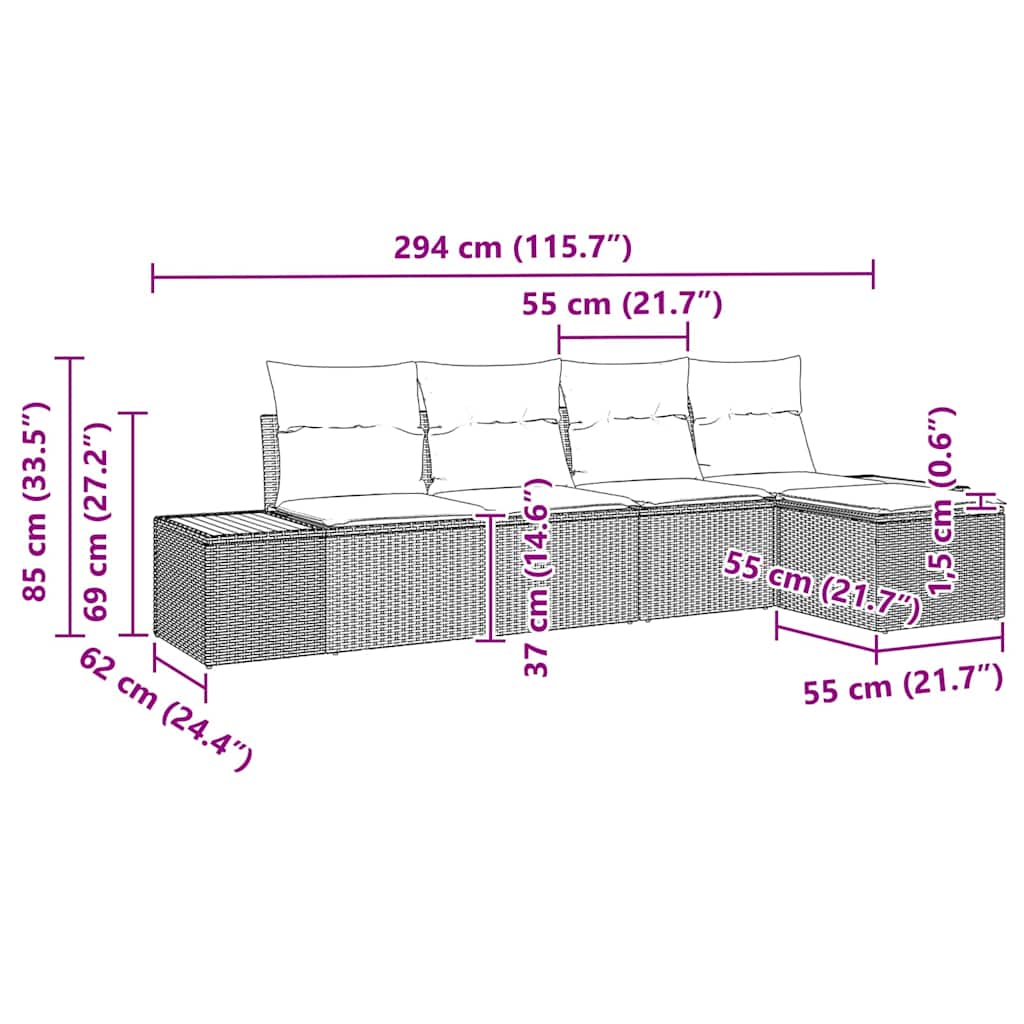 5 dalių sodo sofa rinkinys su pagalvėmis juodas poliratanas akacija