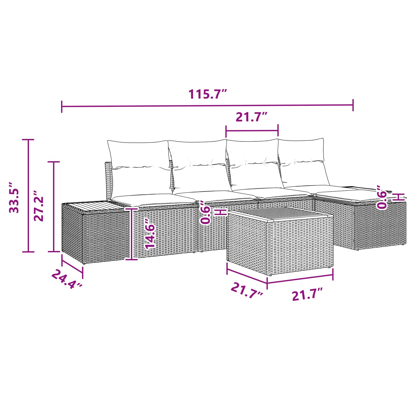 6 Dalių Sodo Sofa Komplektas su Pagalvėmis Juodas Poli Ratanas Akacijos
