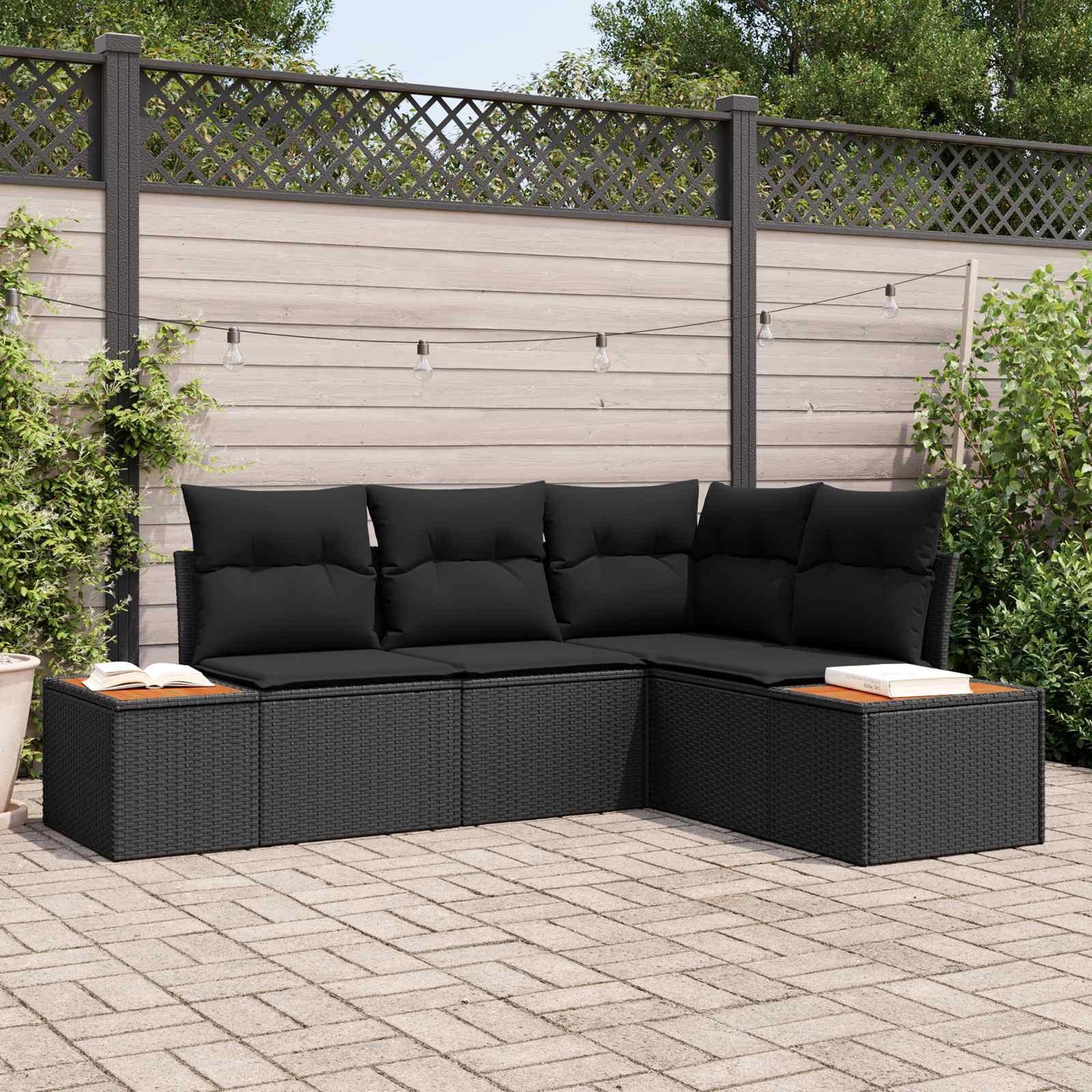 Outdoor Sofa Set with cushions 4 pcs Black Polyrattan
