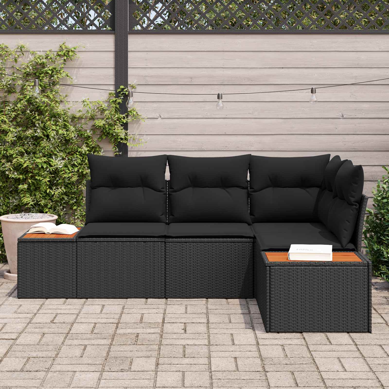 Outdoor Sofa Set with cushions 4 pcs Black Polyrattan