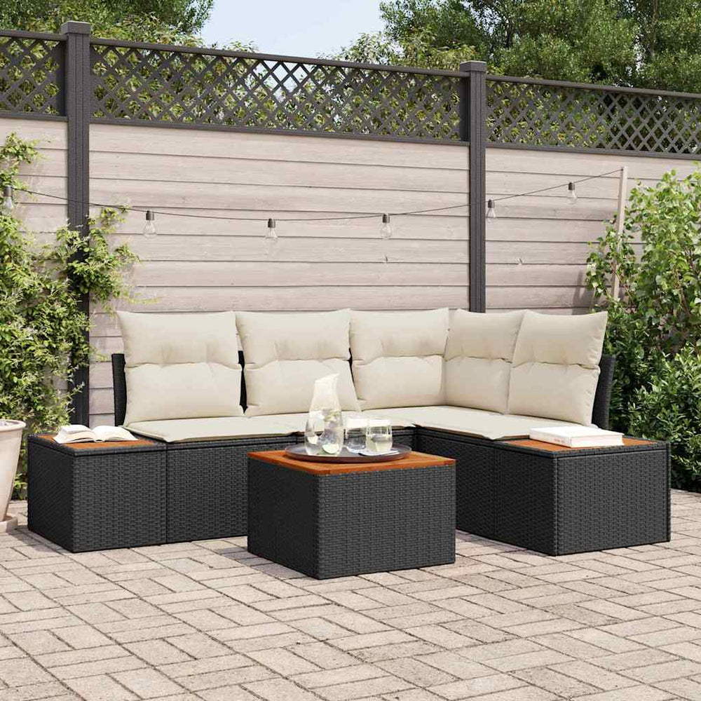 5 dalių sodo sofa rinkinys su pagalvėlėmis, juodas poli ratanas akacija