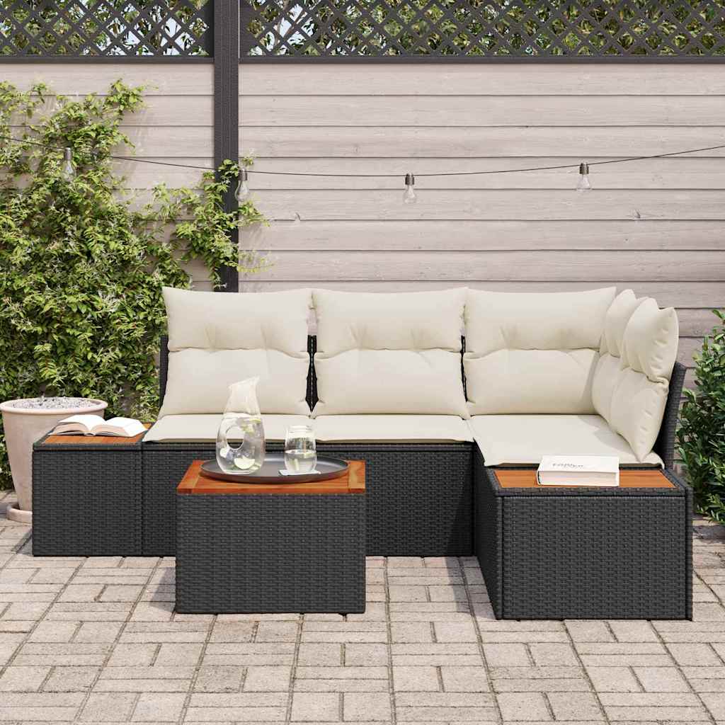 5 dalių sodo sofa rinkinys su pagalvėlėmis, juodas poli ratanas akacija