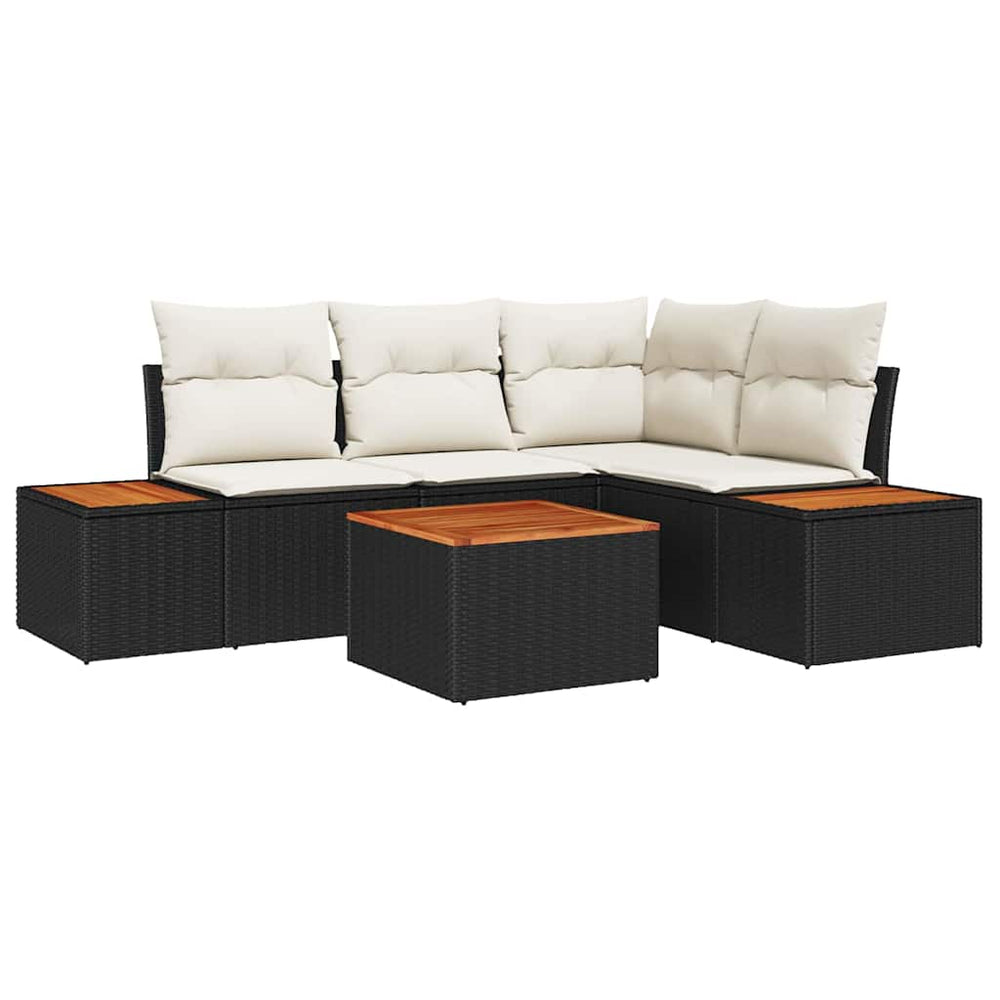 5 dalių sodo sofa rinkinys su pagalvėlėmis, juodas poli ratanas akacija