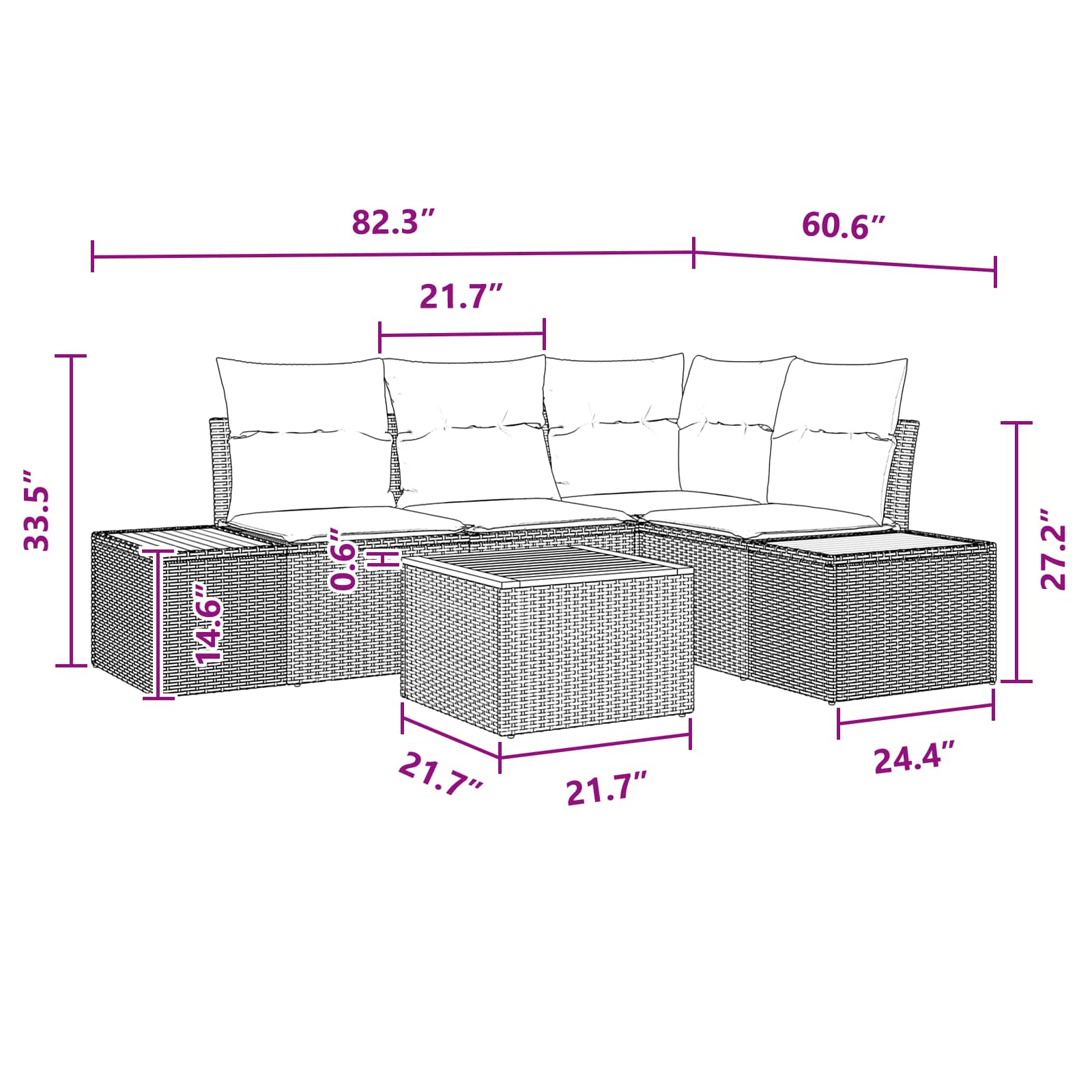 Sodo Sofų Rinkinys su pagalve 4 pcs Juoda Poliratanas