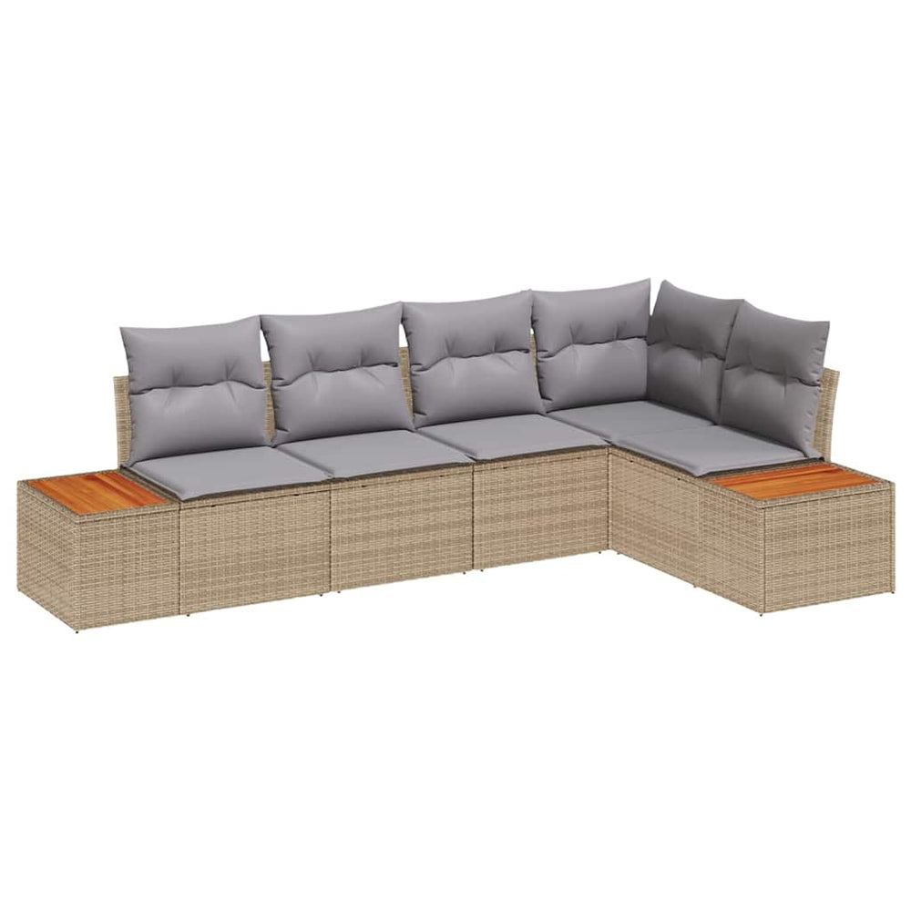 5-Piece Garden Sofa Set with Cushions Light Rattan Poly