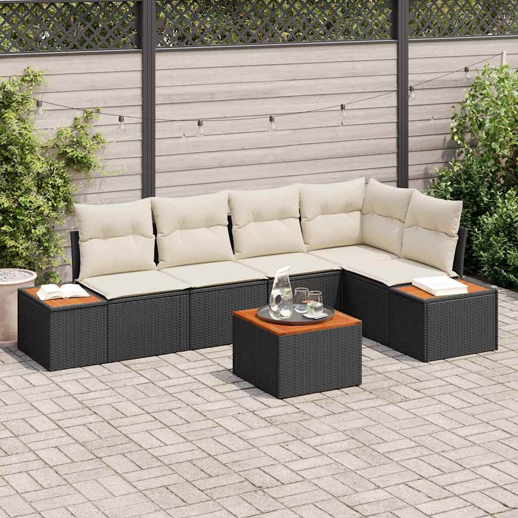 Sodo Sofų Rinkinys 6 pcs Juoda ir kreminė Poli ratanas