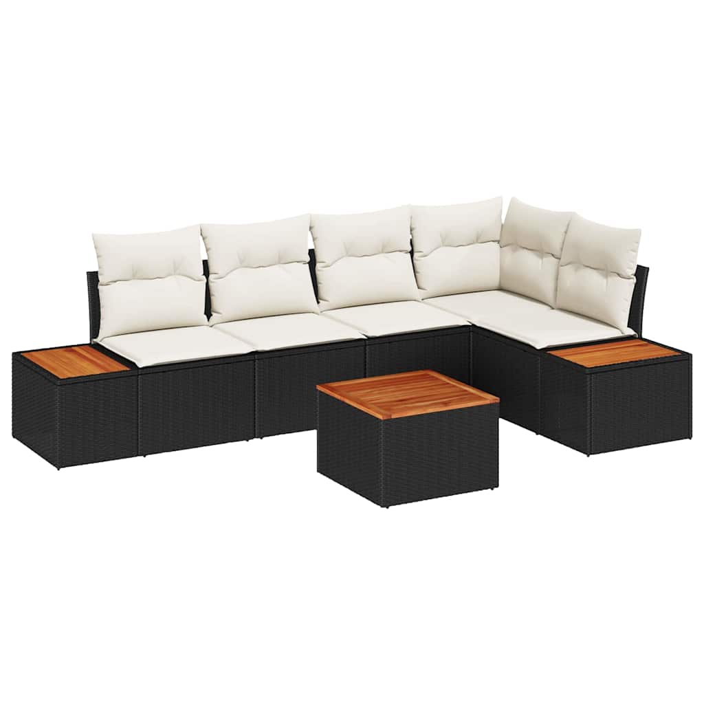 Sodo Sofų Rinkinys 6 pcs Juoda ir kreminė Poli ratanas
