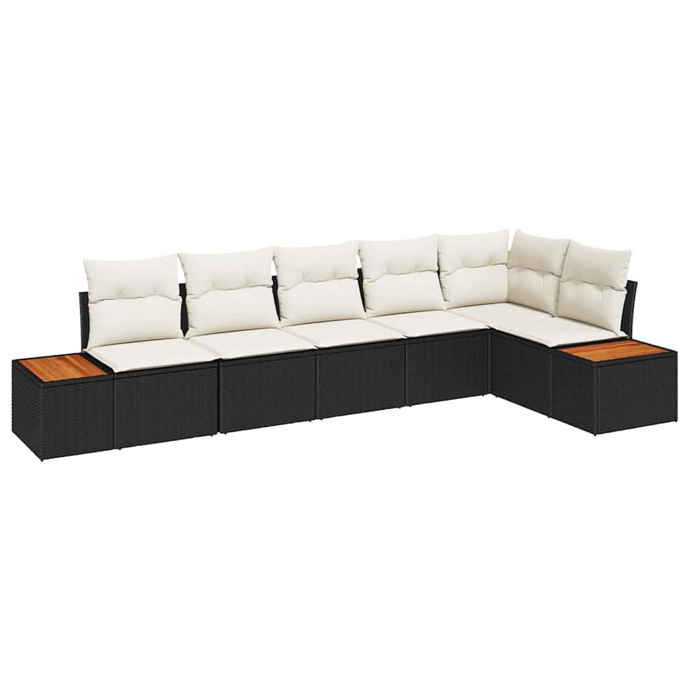 6-Piece Garden Sofa Set with Cushions Black Poly Rattan Acacia