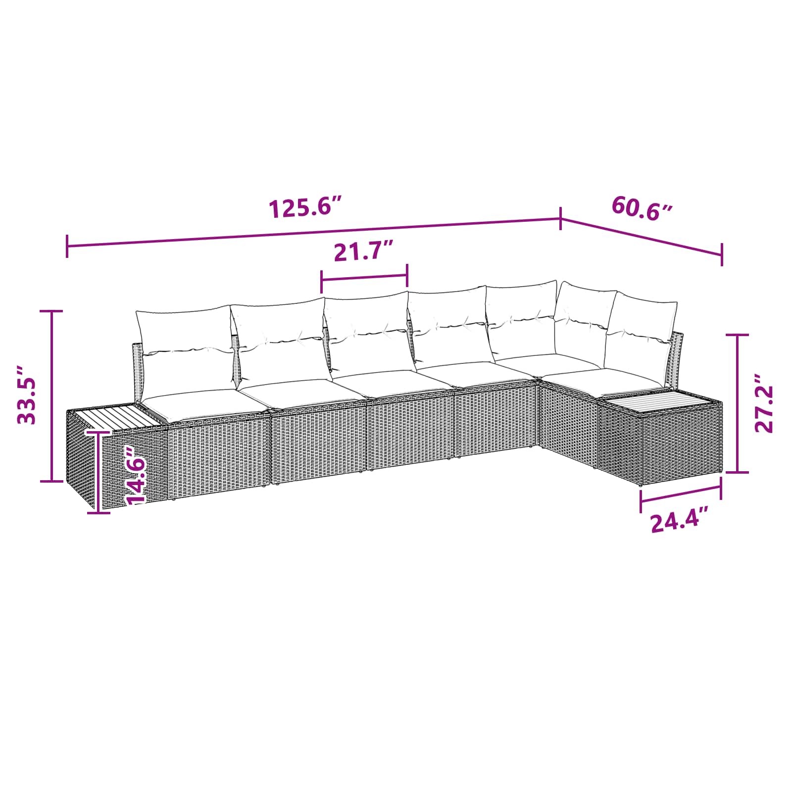 6 dalių sodo sofa rinkinys su pagalvėmis Juoda poli ratanas acacija