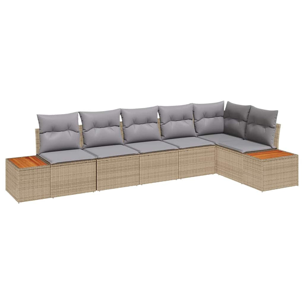 6-Piece Garden Sofa Set with Cushions Sand Acacia Poly Rattan