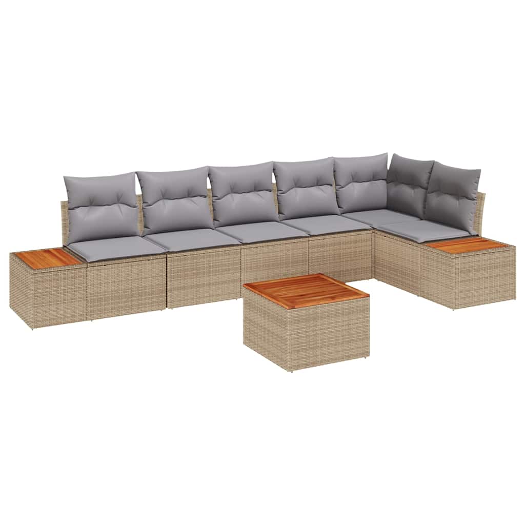 7 dalių Sodo Sofa Rinkinys su Pagalvėmis Smėlio Poli Ratanas Akacija