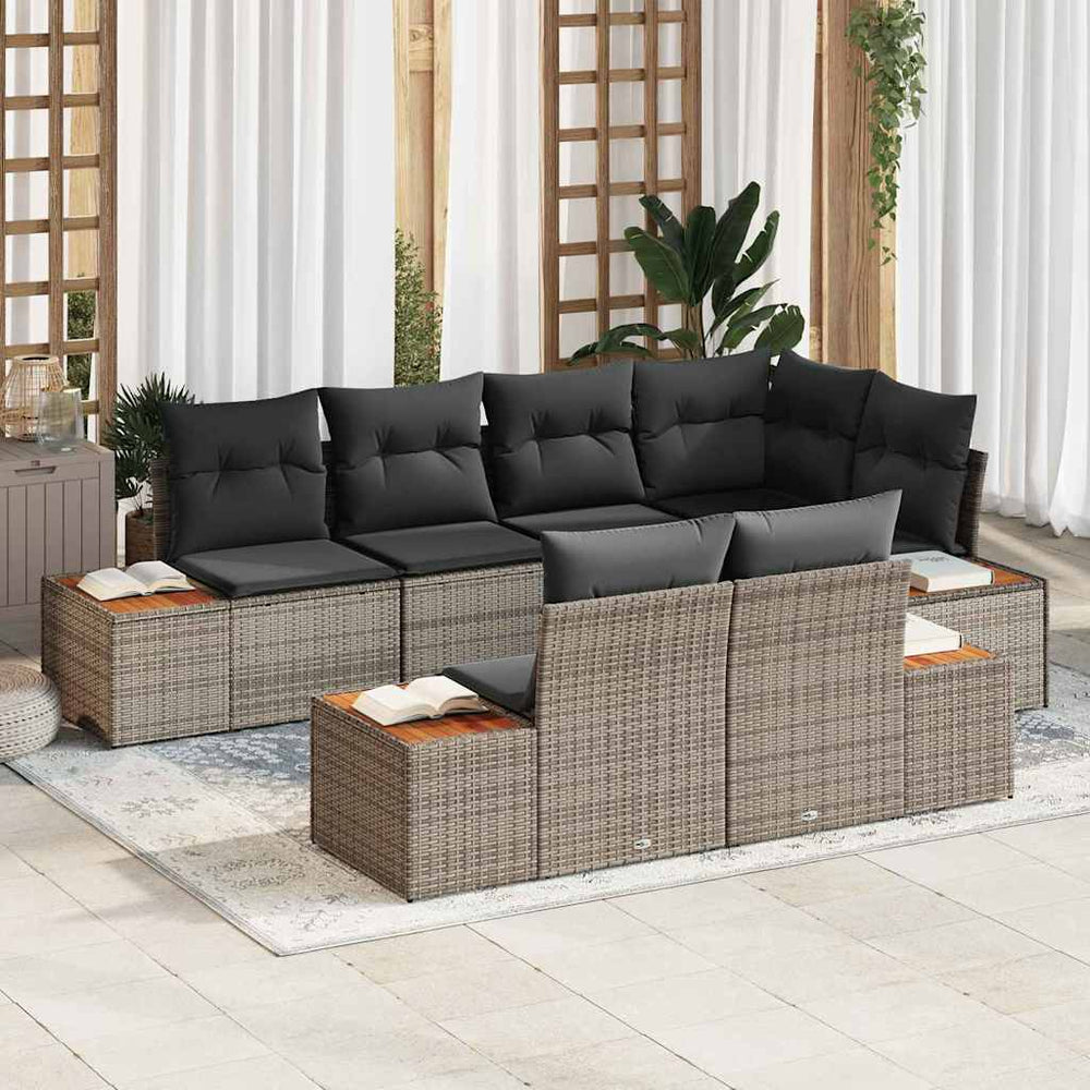 7 dalių sodo sofa rinkinys su pagalvėlėmis pilkas poli ratanas akacija