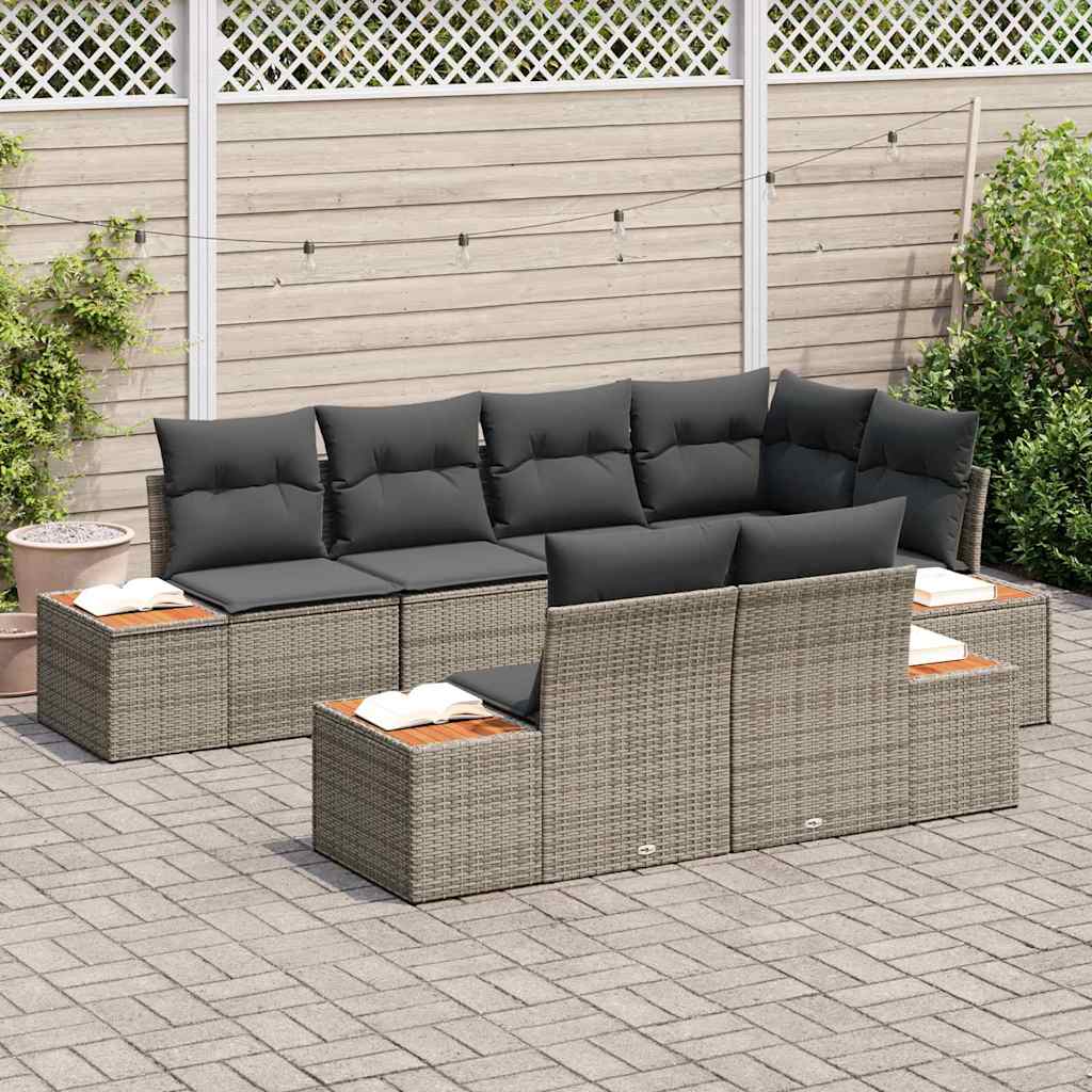 7 dalių sodo sofa rinkinys su pagalvėlėmis pilkas poli ratanas akacija
