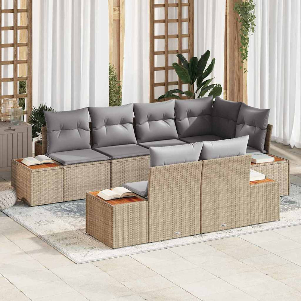 7 dalių sodo sofa komplektas su pagalvėmis smėlio spalvos poli ratanas akacija