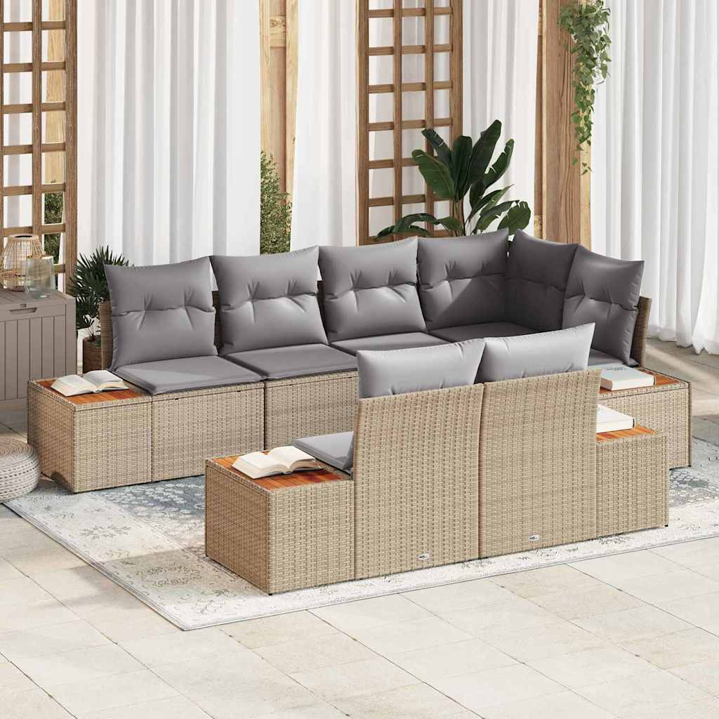 7 dalių sodo sofa komplektas su pagalvėmis smėlio spalvos poli ratanas akacija