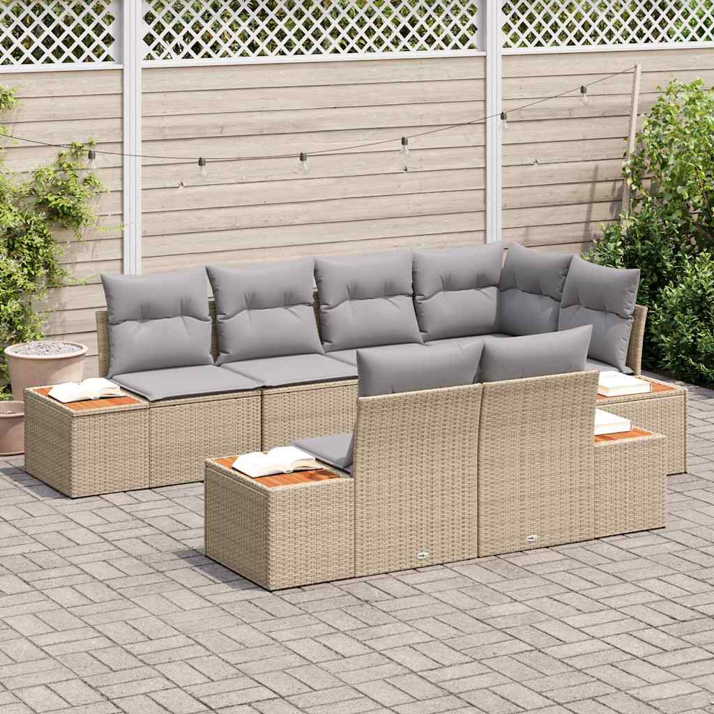7 dalių sodo sofa komplektas su pagalvėmis smėlio spalvos poli ratanas akacija