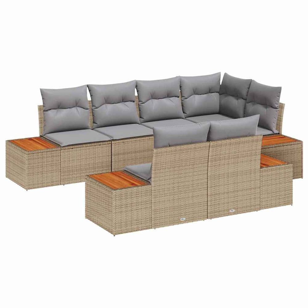 7 dalių sodo sofa komplektas su pagalvėmis smėlio spalvos poli ratanas akacija