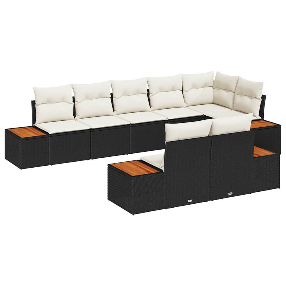 8 Piece Garden Sofa with Cushions Black Poly Rattan Acacia