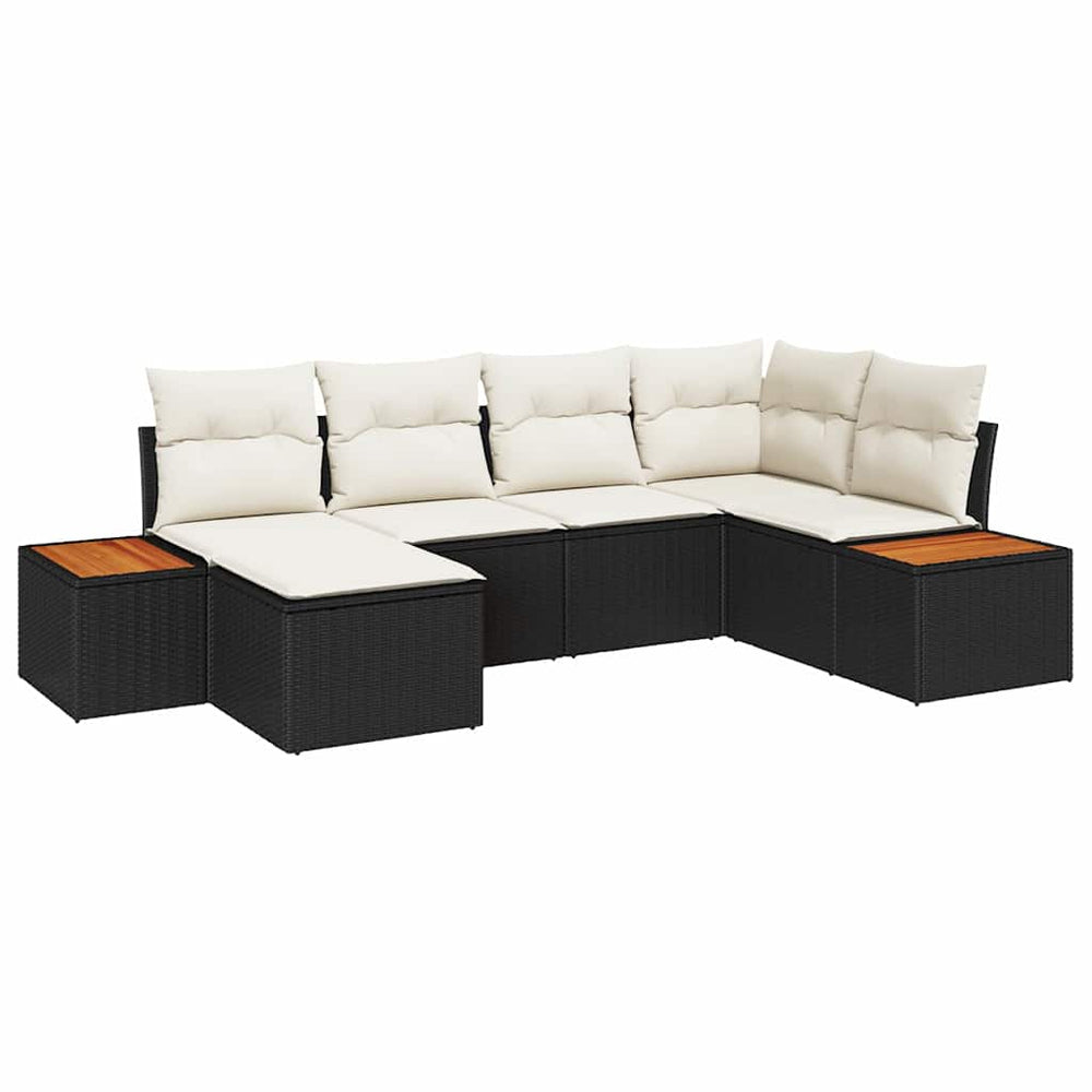 6-Piece Garden Sofa Set with Cushions Black Poly Rattan Acacia