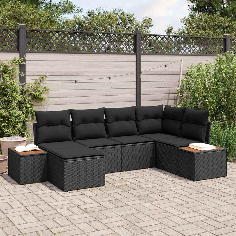 6 dalių sodo sofa komplektas su pagalvėmis juodas poliratanas akacijos